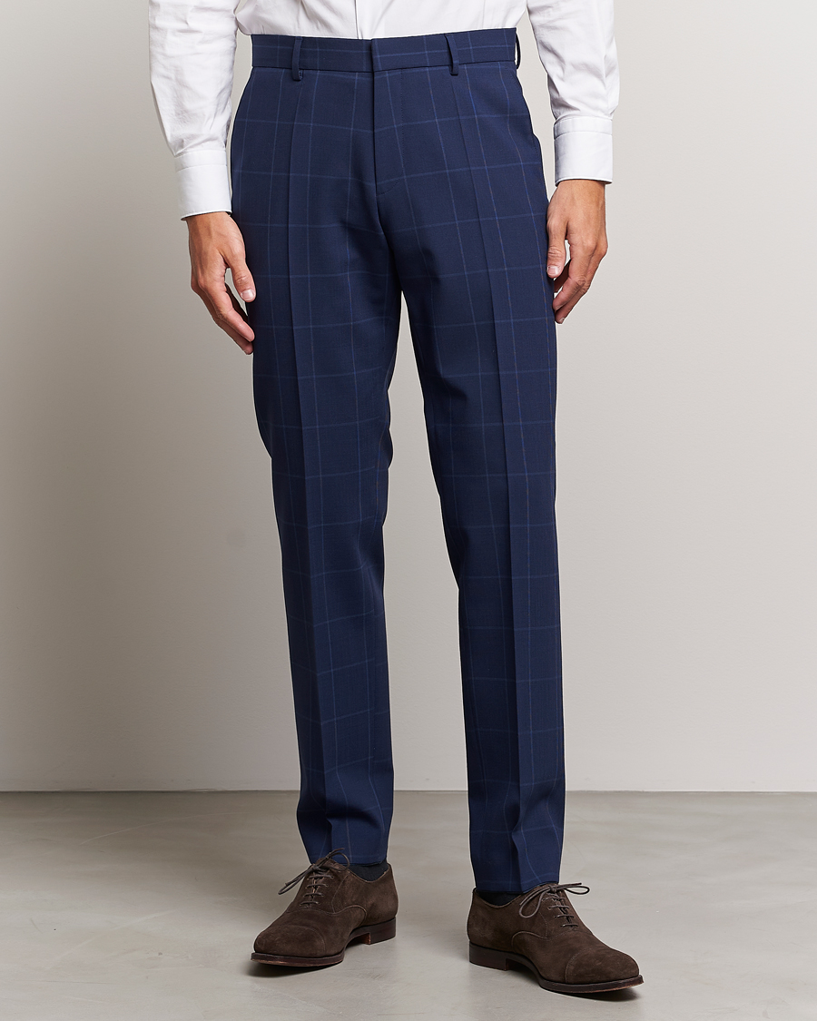 Homme | Pantalons | BOSS BLACK | Genius Checked Suit Trousers Dark Blue