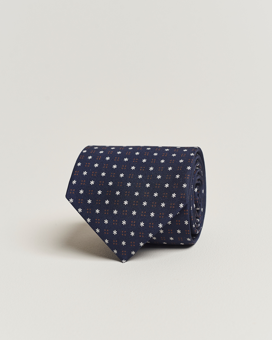 Homme | E. Marinella 3-Fold Printed Silk Tie Navy | E. Marinella | 3-Fold Printed Silk Tie Navy
