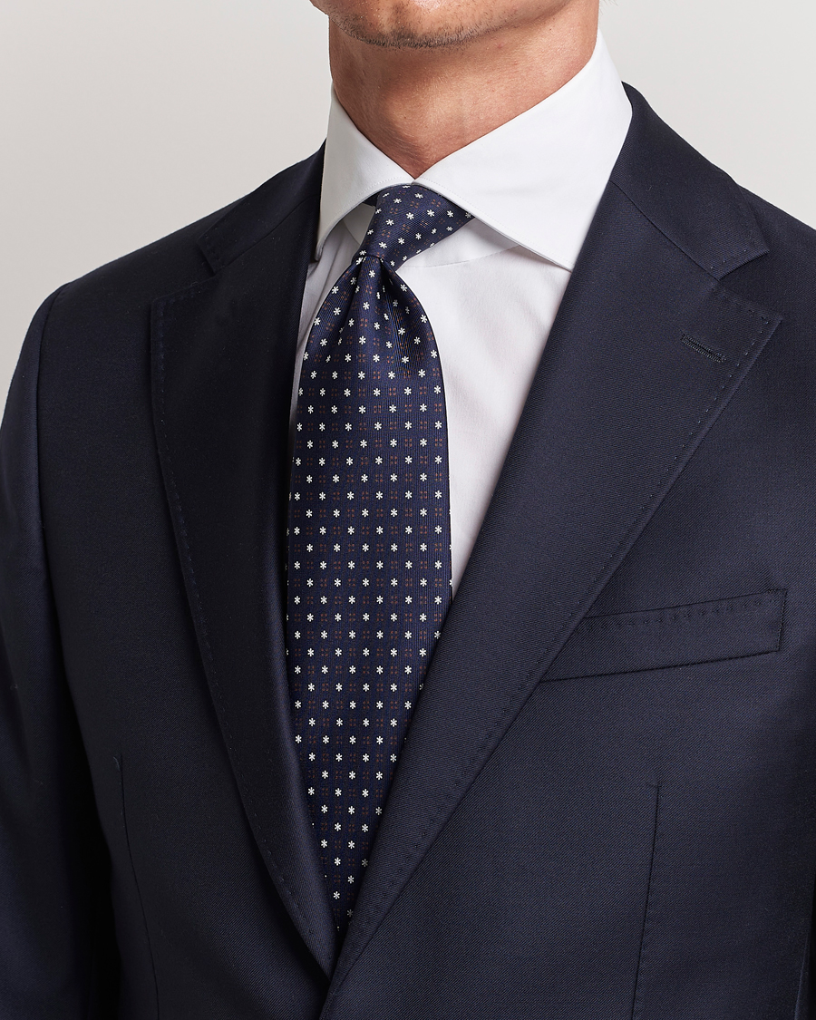 Homme | E. Marinella 3-Fold Printed Silk Tie Navy | E. Marinella | 3-Fold Printed Silk Tie Navy