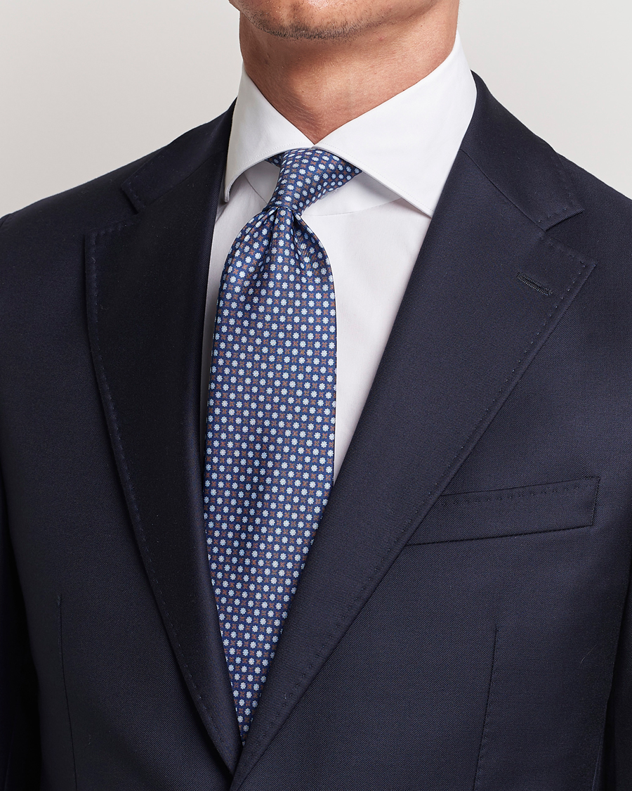 Homme | E. Marinella 3-Fold Printed Silk Tie Dark Blue | E. Marinella | 3-Fold Printed Silk Tie Dark Blue