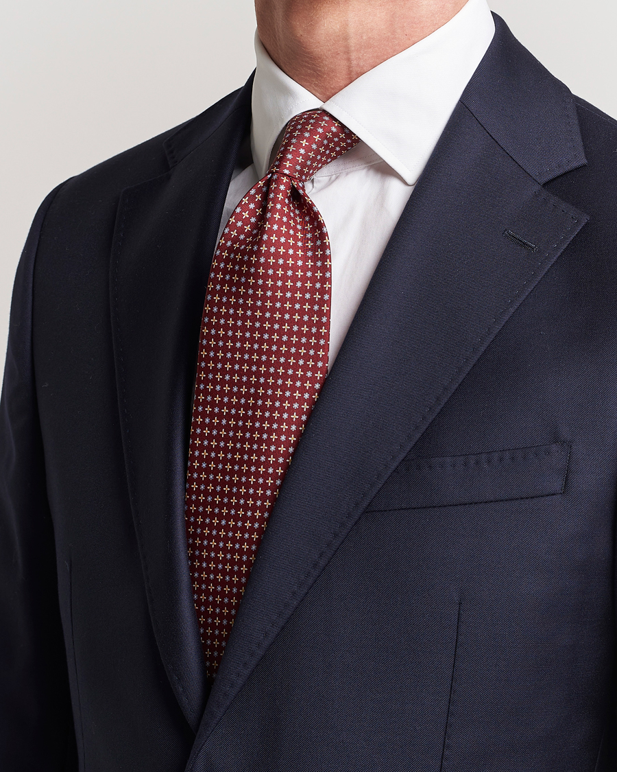 Homme | E. Marinella 3-Fold Printed Silk Tie Burgundy | E. Marinella | 3-Fold Printed Silk Tie Burgundy