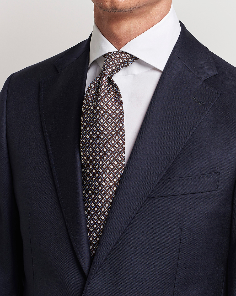 Homme | E. Marinella 3-Fold Printed Silk Tie Dark Brown | E. Marinella | 3-Fold Printed Silk Tie Dark Brown