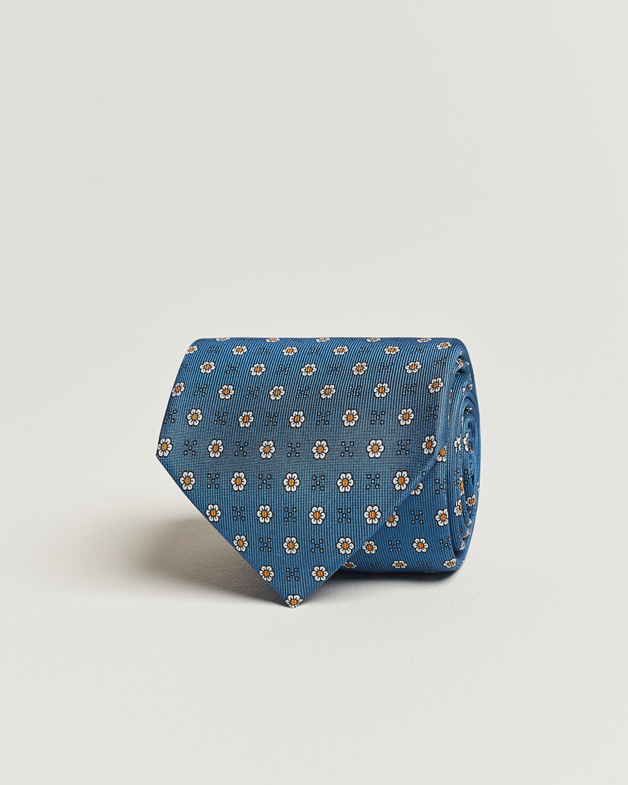 Homme | E. Marinella 3-Fold Printed Silk Tie Blue | E. Marinella | 3-Fold Printed Silk Tie Blue
