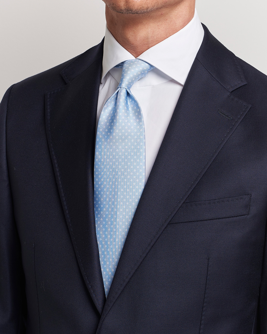 Homme | E. Marinella 3-Fold Printed Silk Tie Sky Blue | E. Marinella | 3-Fold Printed Silk Tie Sky Blue