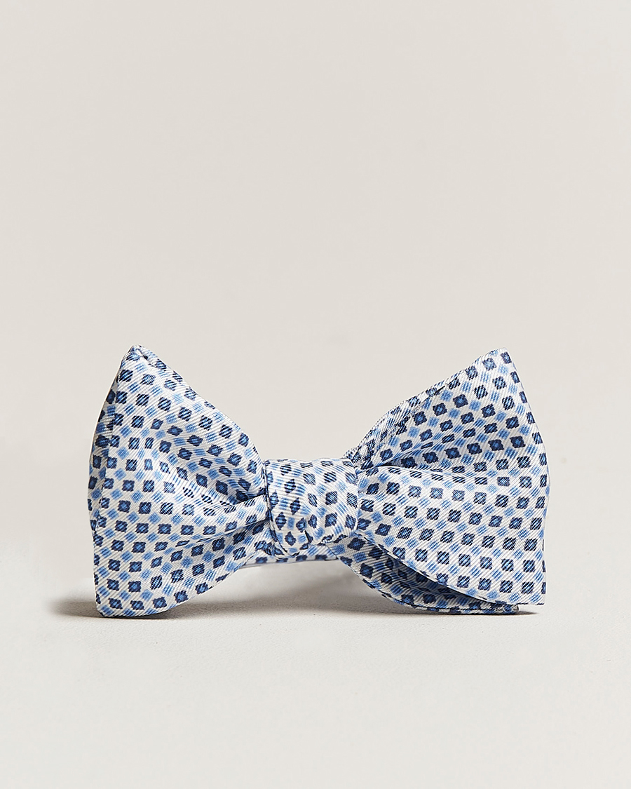 Heren | E. Marinella Silk Bow Tie White/Blue | E. Marinella | Silk Bow Tie White/Blue