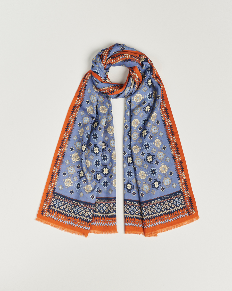 Homme | E. Marinella Wool/Silk Printed Scarf Light Blue | E. Marinella | Wool/Silk Printed Scarf Light Blue
