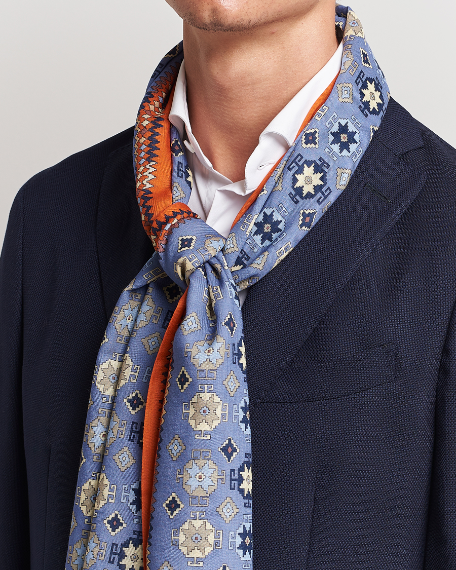 Homme | E. Marinella Wool/Silk Printed Scarf Light Blue | E. Marinella | Wool/Silk Printed Scarf Light Blue