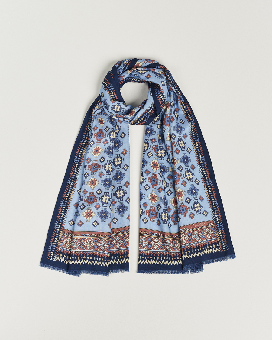 Homme | E. Marinella Wool/Silk Printed Scarf Navy/Light Blue | E. Marinella | Wool/Silk Printed Scarf Navy/Light Blue