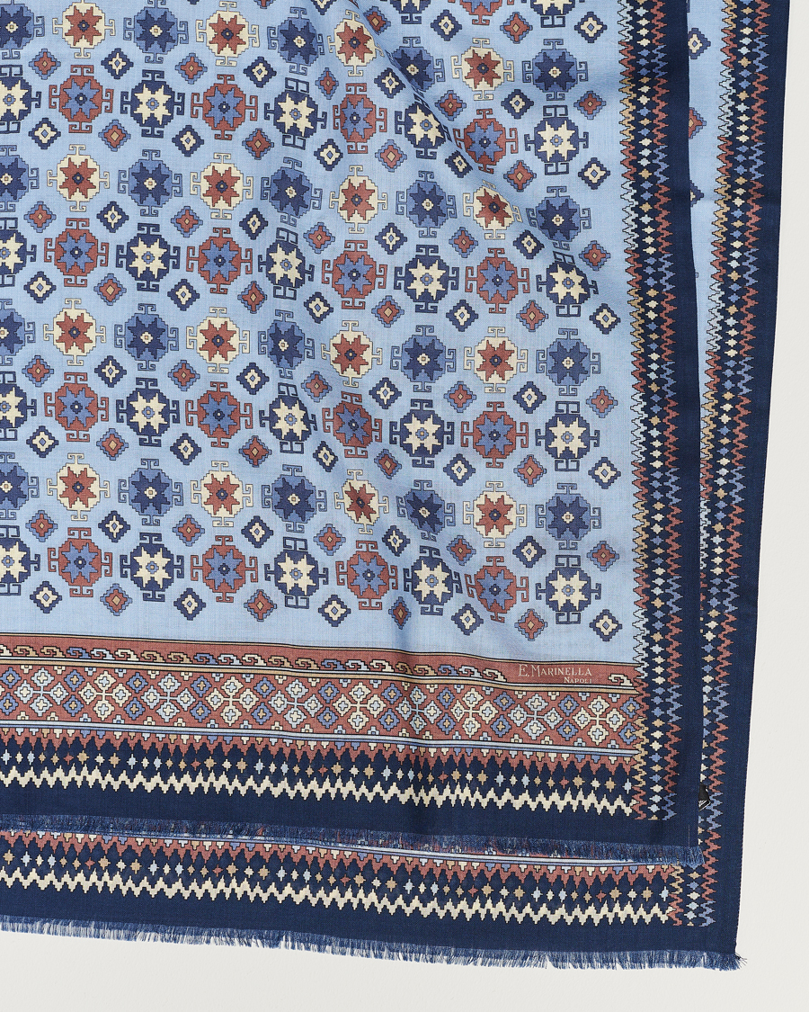 Homme | E. Marinella Wool/Silk Printed Scarf Navy/Light Blue | E. Marinella | Wool/Silk Printed Scarf Navy/Light Blue