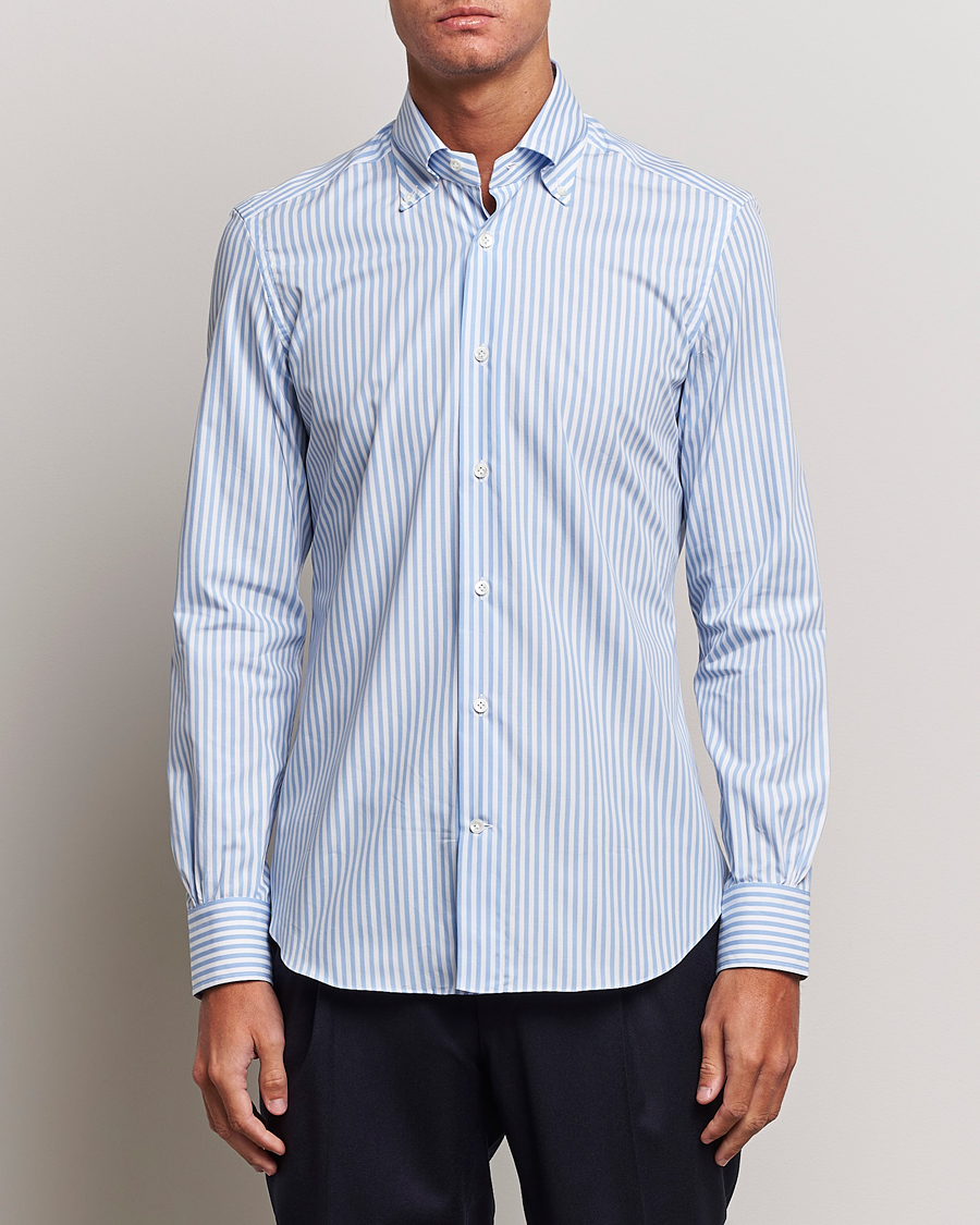 Homme | Chemises | Mazzarelli | Soft Button Down Striped Shirt Light Blue