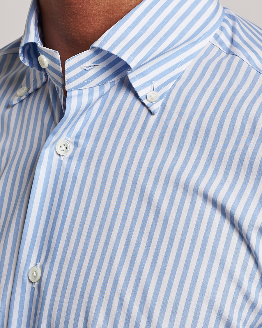 Homme | Chemises | Mazzarelli | Soft Button Down Striped Shirt Light Blue