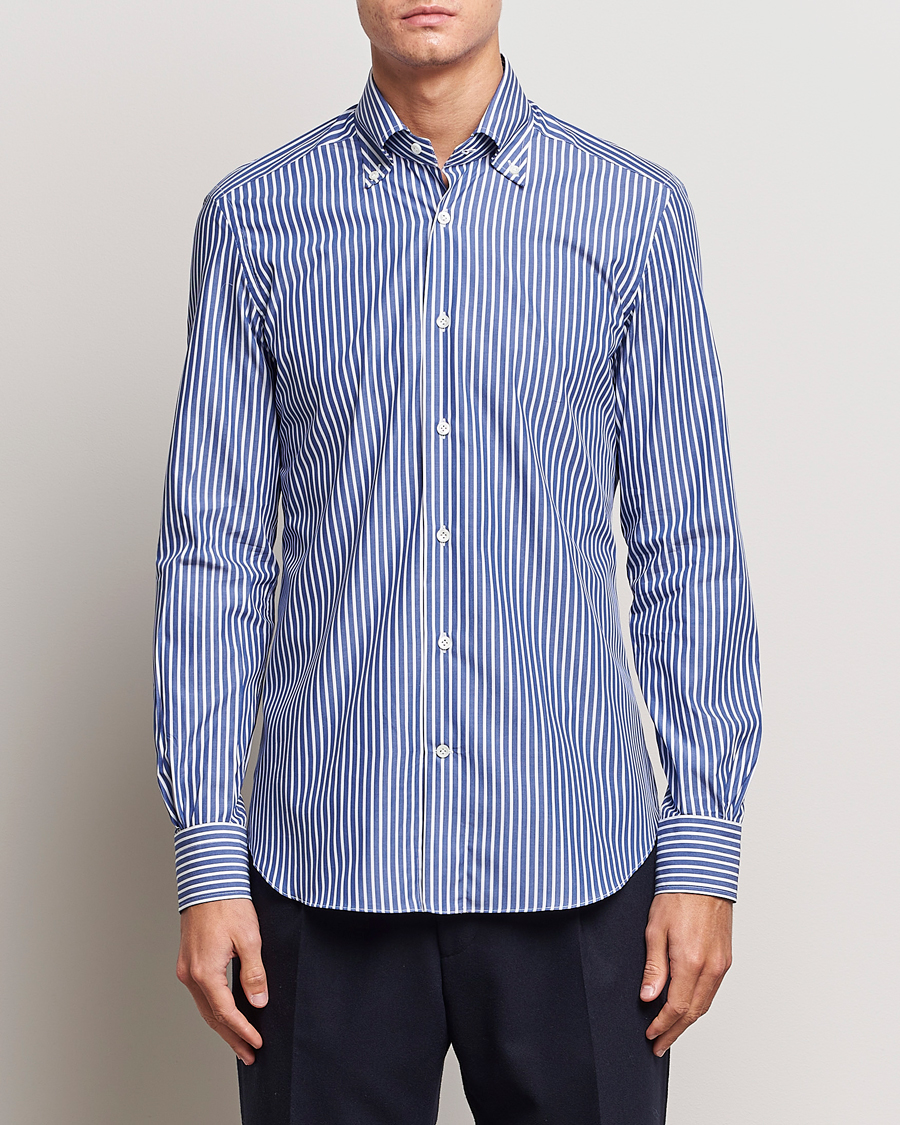 Homme | Chemises | Mazzarelli | Soft Button Down Striped Shirt Dark Blue