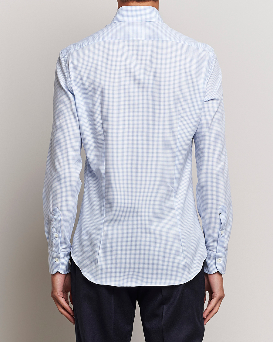 Heren | Overhemden | Mazzarelli | Soft Button Down Checked Shirt Light Blue