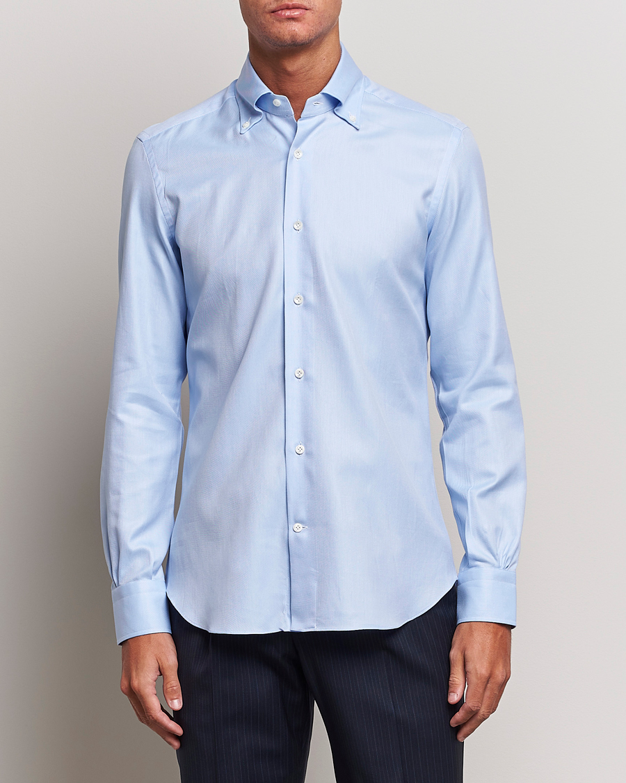 Homme | Chemises | Mazzarelli | Soft Button Down Twill Shirt Light Blue