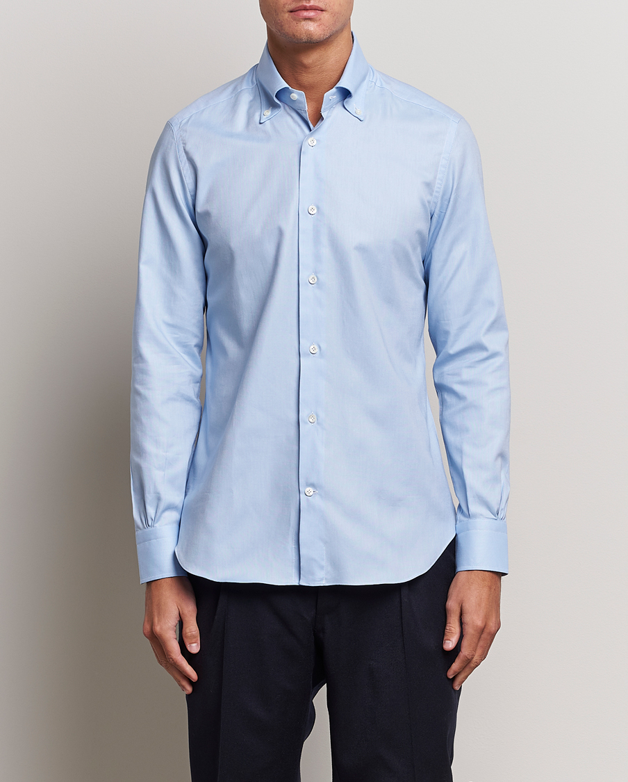 Homme | Chemises | Mazzarelli | Soft Washed Button Down Oxford Shirt Light Blue