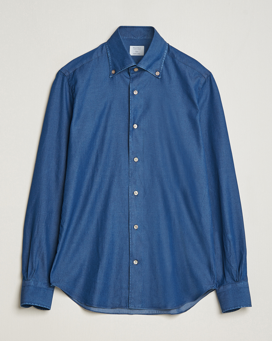 Homme | Chemises | Mazzarelli | Soft Button Down Denim Shirt Blue Wash