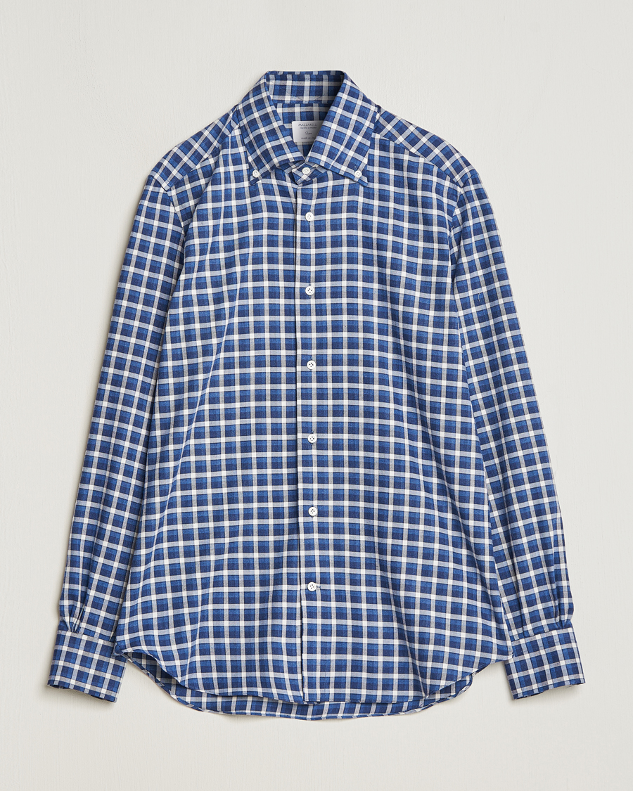 Homme | Chemises | Mazzarelli | Soft Button Down Flannel Shirt Dark Blue