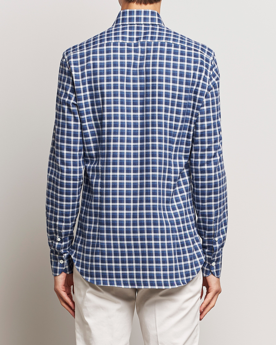 Homme | Chemises | Mazzarelli | Soft Button Down Flannel Shirt Dark Blue