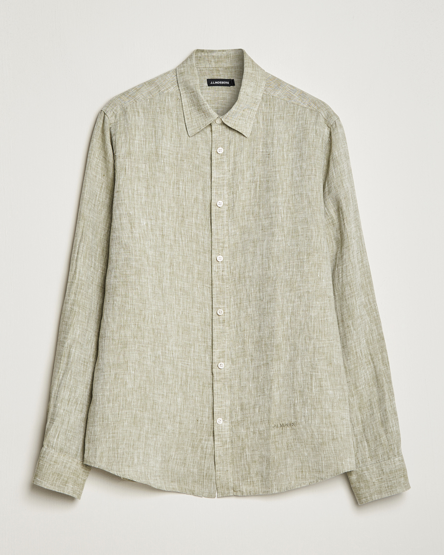 Homme | Chemises | J.Lindeberg | Reg Fit Linen Melange Shirt Aloe