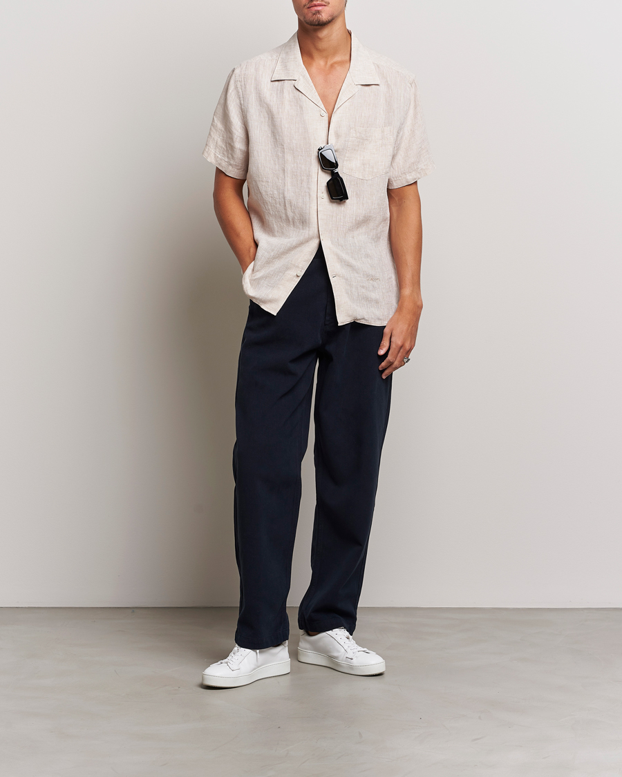 Homme | Chemises | J.Lindeberg | Reg Fit Linen Melange Short Sleeve Shirt Safari Beige