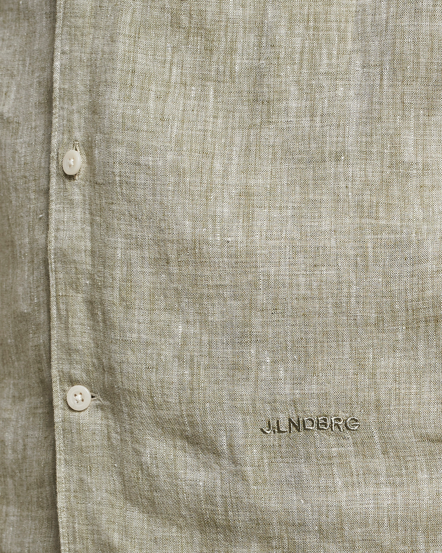 Heren | Overhemden | J.Lindeberg | Reg Fit Linen Melange Short Sleeve Shirt Aloe