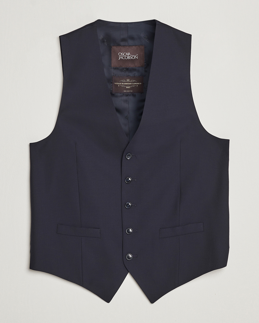 Heren | Blazers | Oscar Jacobson | Carlo Wool Waistcoat Navy