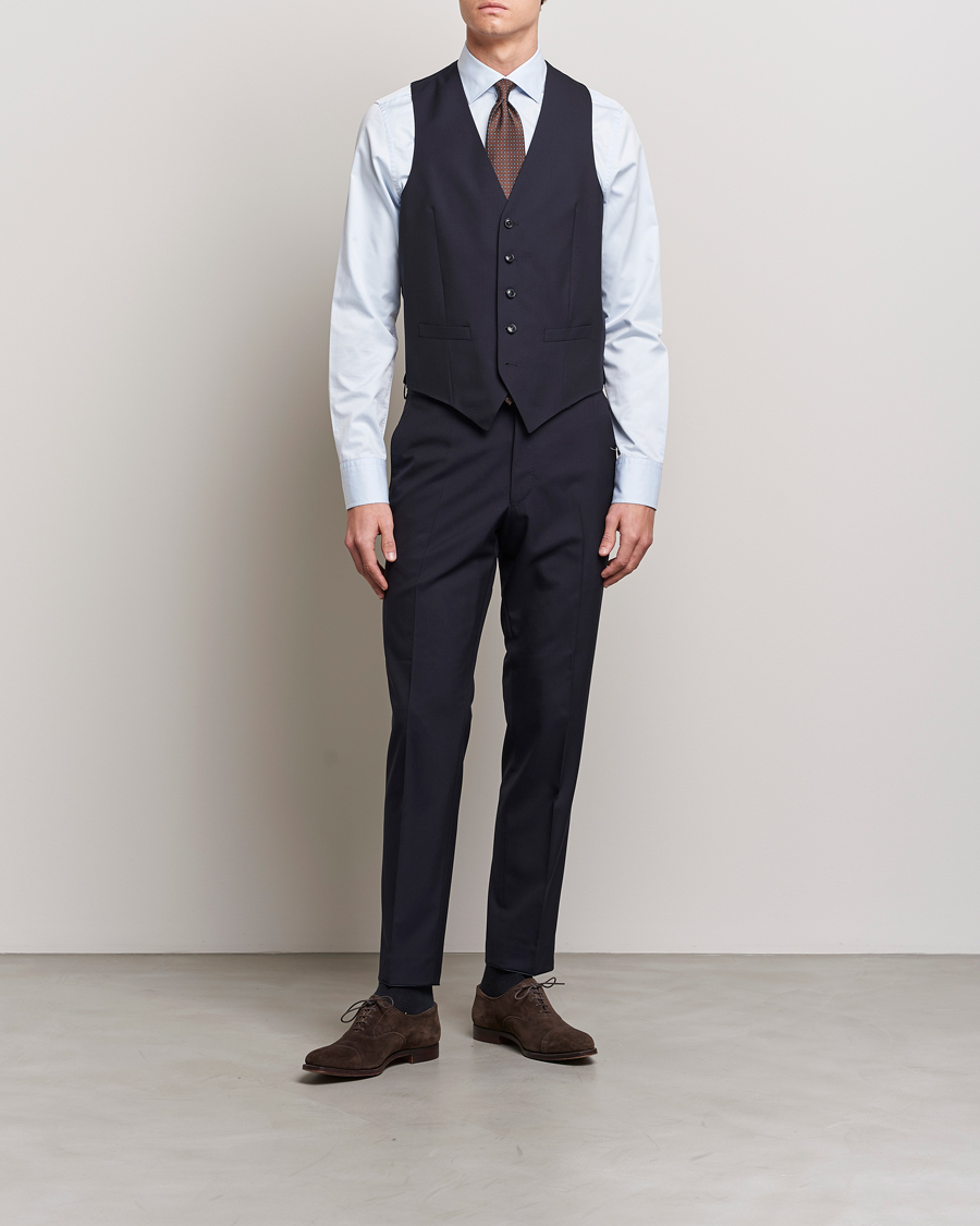 Heren | Blazers | Oscar Jacobson | Carlo Wool Waistcoat Navy