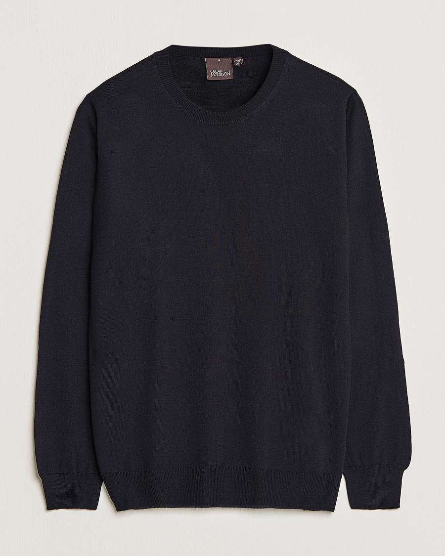 Heren | Truien | Oscar Jacobson | Custer Merino Wool Roundneck Navy