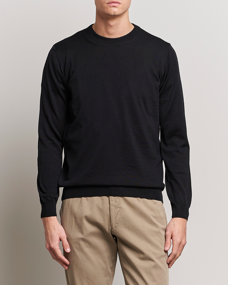Homme | Pulls Et Tricots | Oscar Jacobson | Custer Merino Wool Roundneck Black