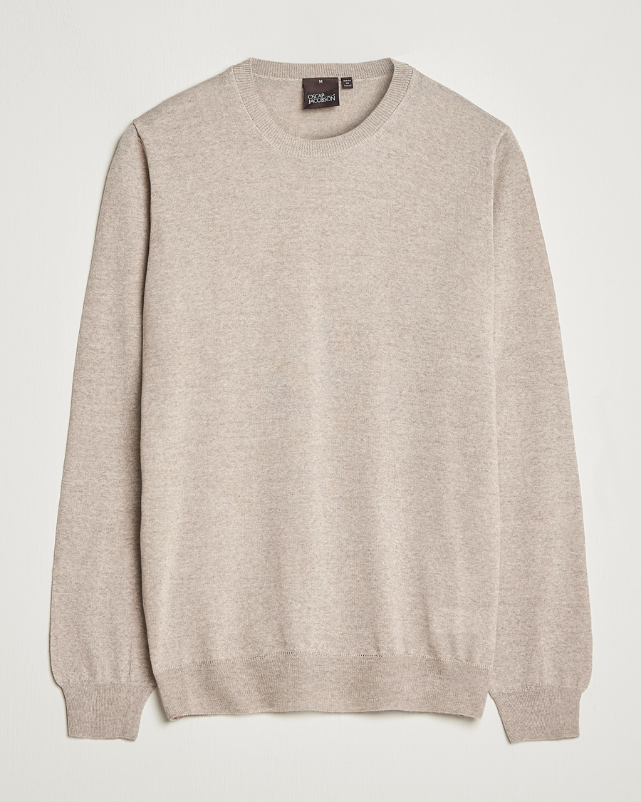 Homme | Pulls Et Tricots | Oscar Jacobson | Custer Merino Wool Roundneck Beige