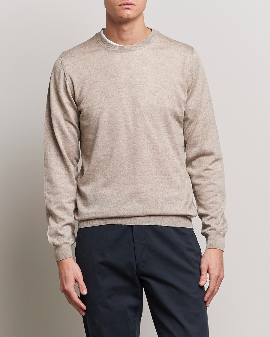 Homme | Pulls Et Tricots | Oscar Jacobson | Custer Merino Wool Roundneck Beige