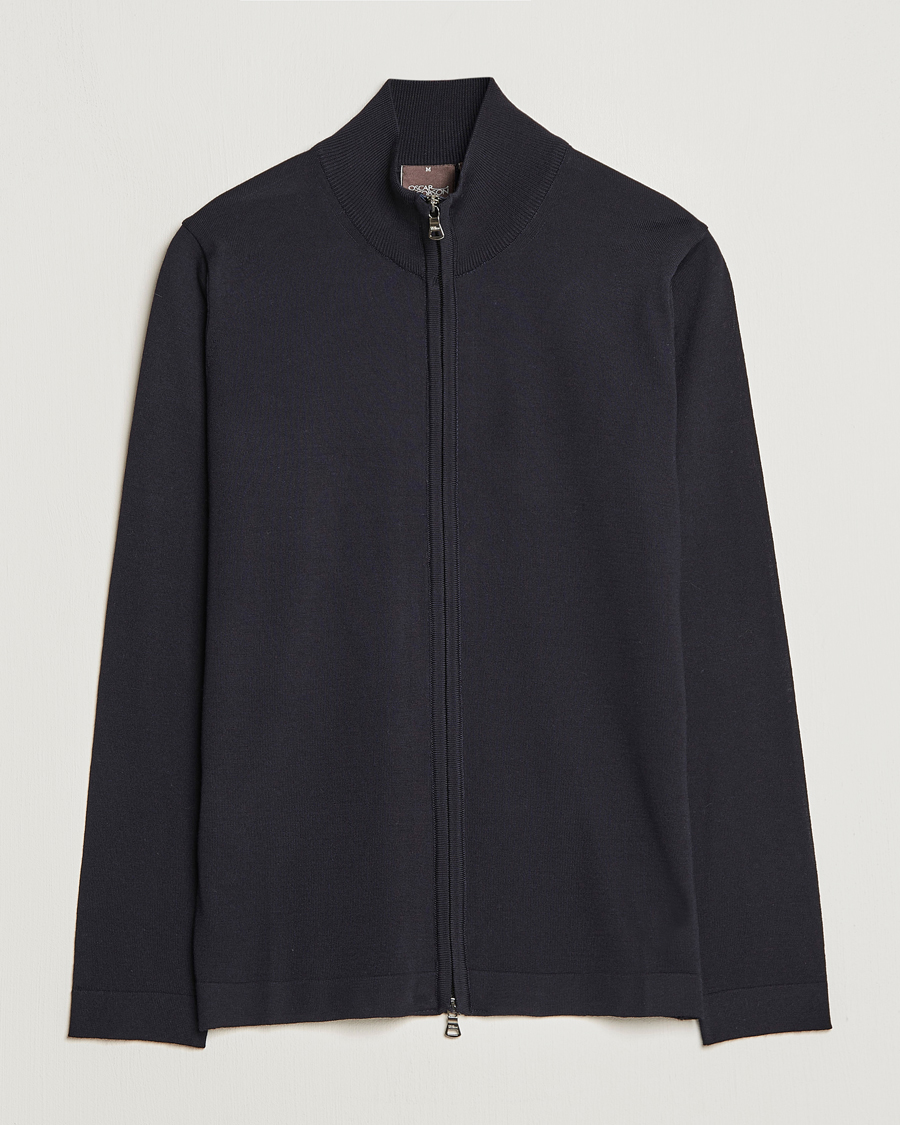 Homme | Pulls Et Tricots | Oscar Jacobson | Ariel Merino Wool Full-Zip Navy