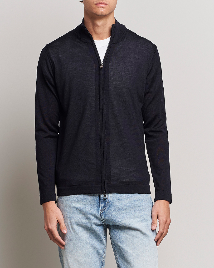 Homme | Pulls Et Tricots | Oscar Jacobson | Ariel Merino Wool Full-Zip Navy