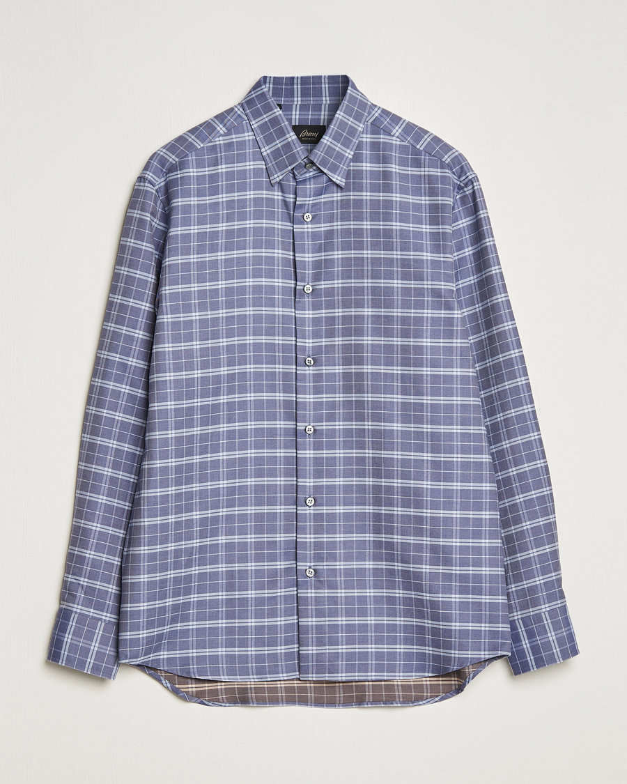 Heren | Overhemden | Brioni | Slim Fit Check Flannel Shirt Dark Blue