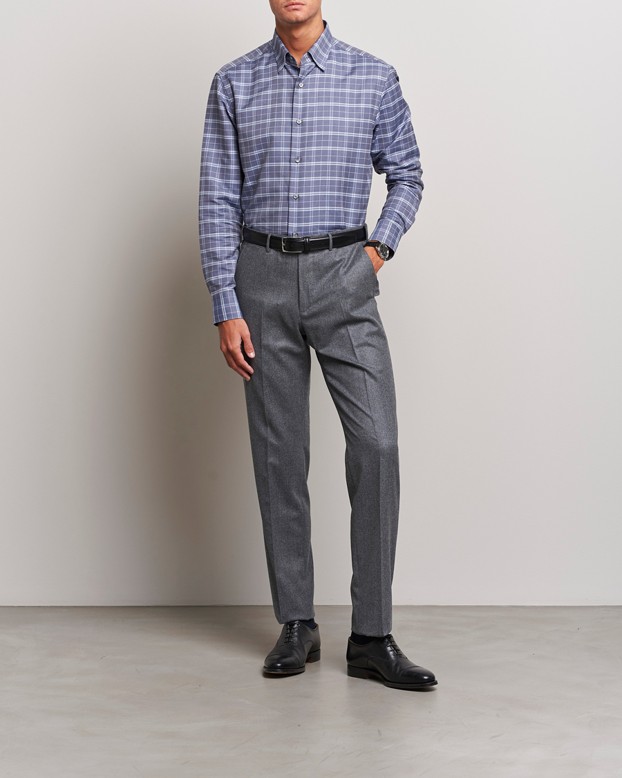 Heren | Overhemden | Brioni | Slim Fit Check Flannel Shirt Dark Blue