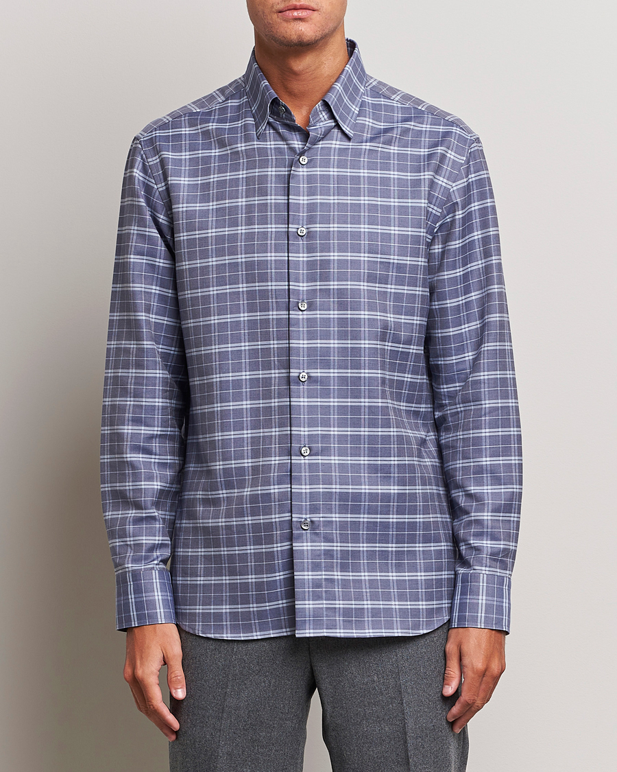 Homme | Chemises | Brioni | Slim Fit Check Flannel Shirt Dark Blue