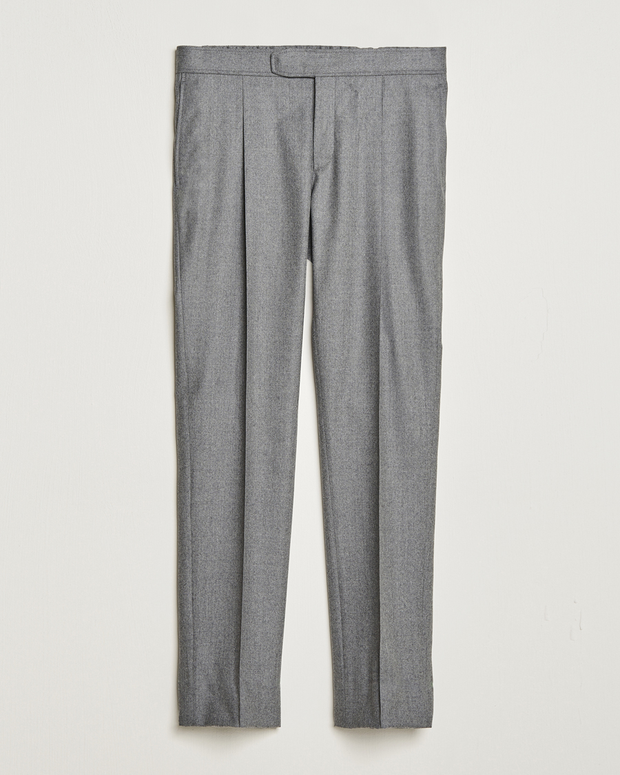 Homme | Pantalons | Brioni | Melbourne Drawstring Flannel Trousers Grey Melange