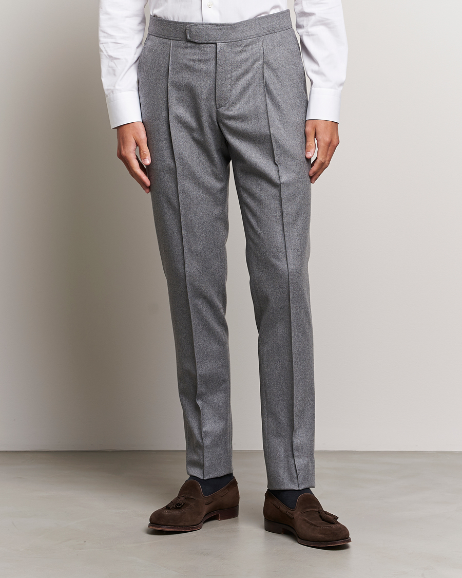 Homme | Pantalons | Brioni | Melbourne Drawstring Flannel Trousers Grey Melange