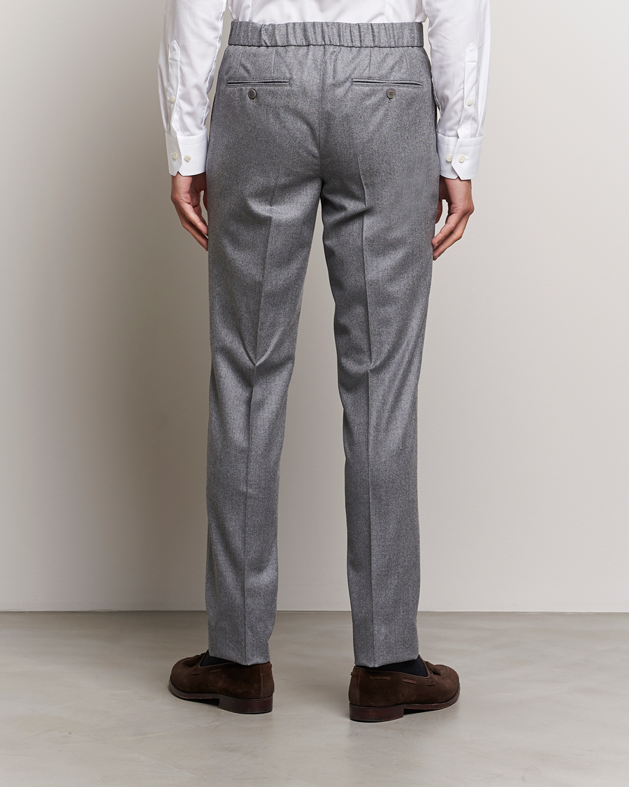 Homme | Pantalons | Brioni | Melbourne Drawstring Flannel Trousers Grey Melange