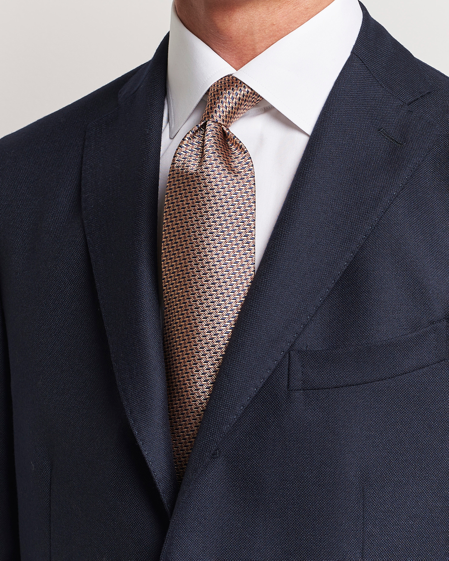 Homme | Brioni Geometrical Jacquard Silk Tie Brown | Brioni | Geometrical Jacquard Silk Tie Brown