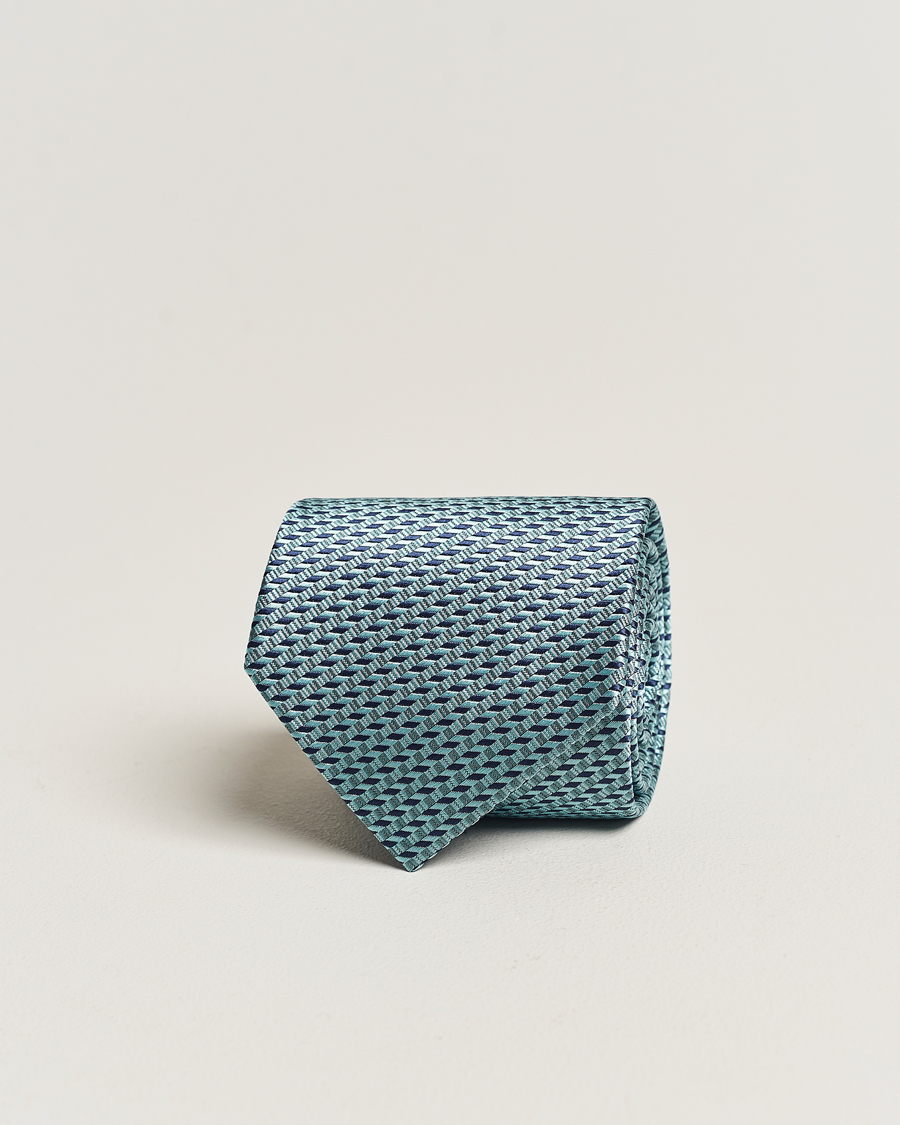 Homme | Brioni Geometrical Jacquard Silk Tie Teal | Brioni | Geometrical Jacquard Silk Tie Teal