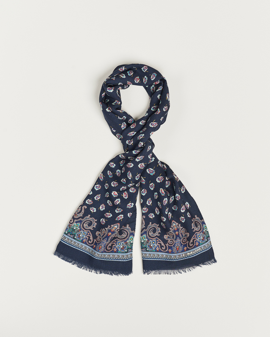 Homme | Etro Printed Wool/Silk Scarf Navy | Etro | Printed Wool/Silk Scarf Navy