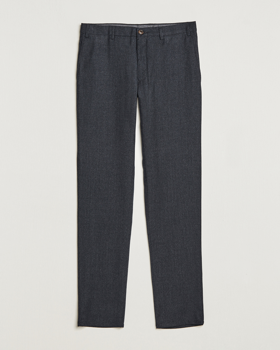 Heren | Broeken | Canali | Slim Fit Washable Flannel Trousers Charcoal