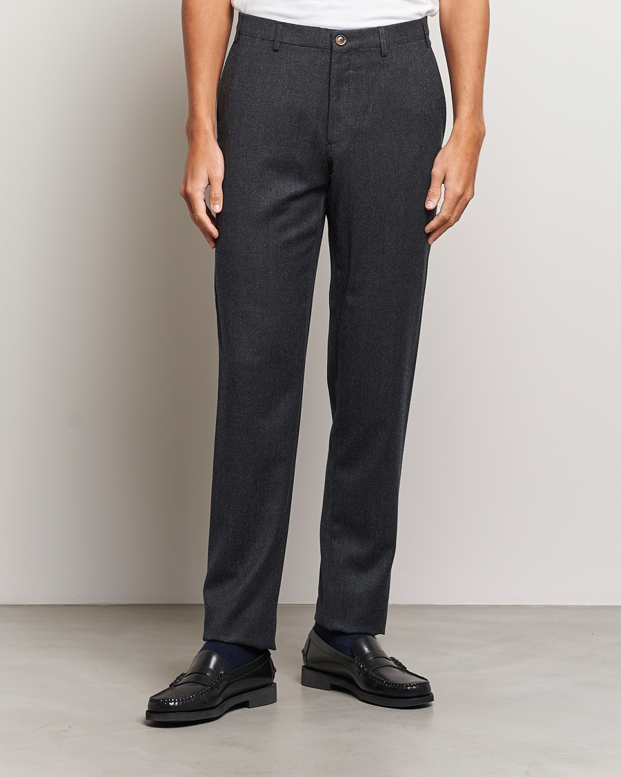 Homme | Pantalons | Canali | Slim Fit Washable Flannel Trousers Charcoal
