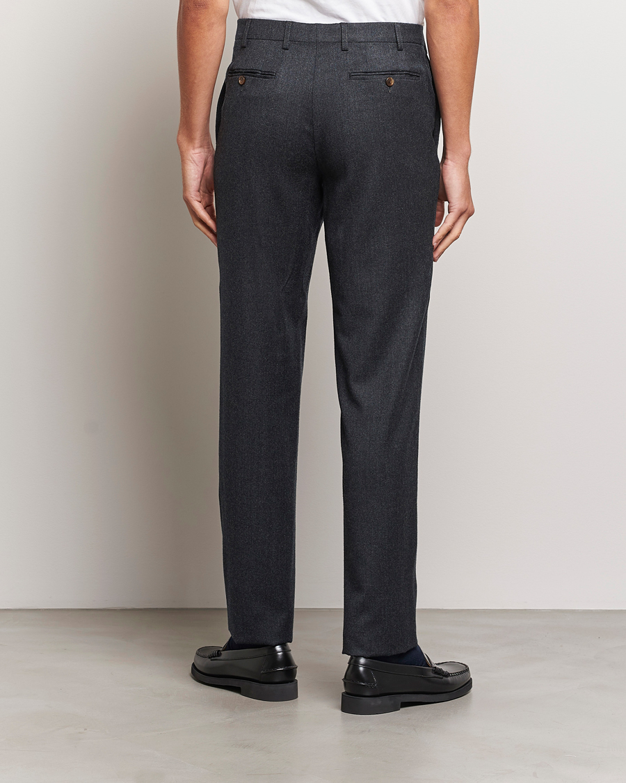 Heren | Broeken | Canali | Slim Fit Washable Flannel Trousers Charcoal