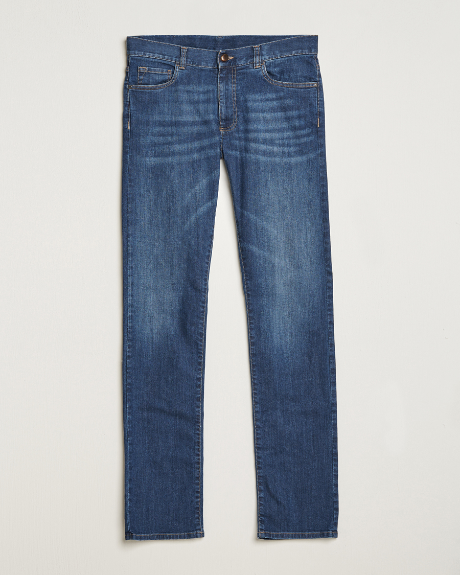 Heren | Jeans | Canali | Slim Fit Stretch Jeans Medium Blue Wash