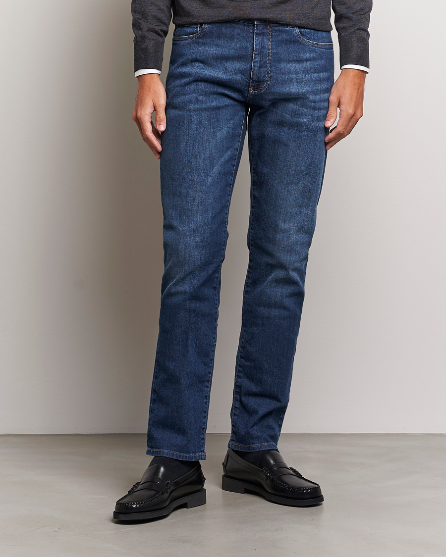 Heren | Jeans | Canali | Slim Fit Stretch Jeans Medium Blue Wash