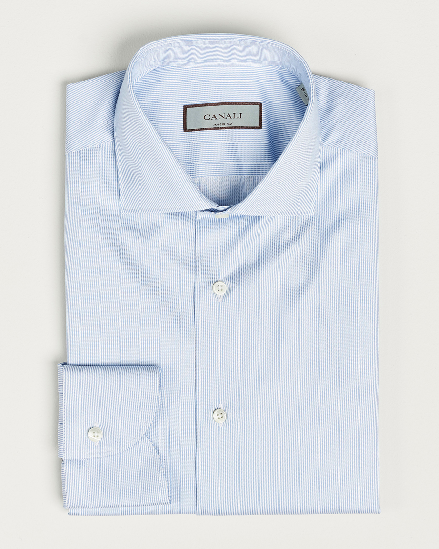 Homme | Chemises | Canali | Slim Fit Striped Cotton Shirt Light Blue