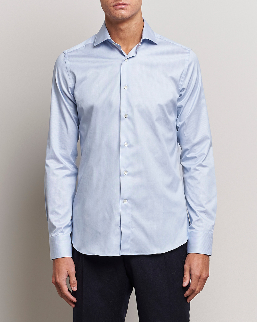Homme | Chemises | Canali | Slim Fit Striped Cotton Shirt Light Blue