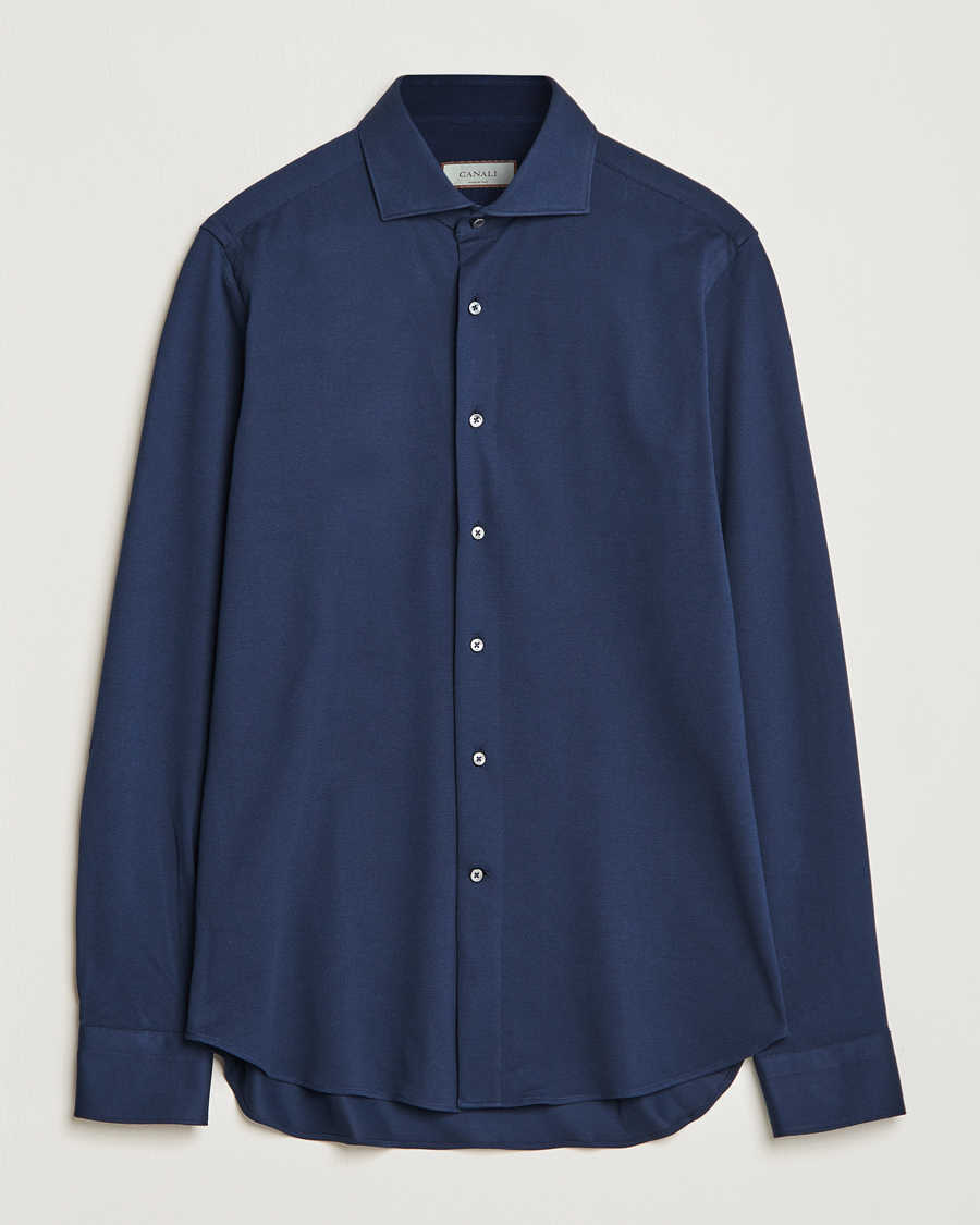 Homme | Chemises | Canali | Slim Fit Pique Shirt Navy